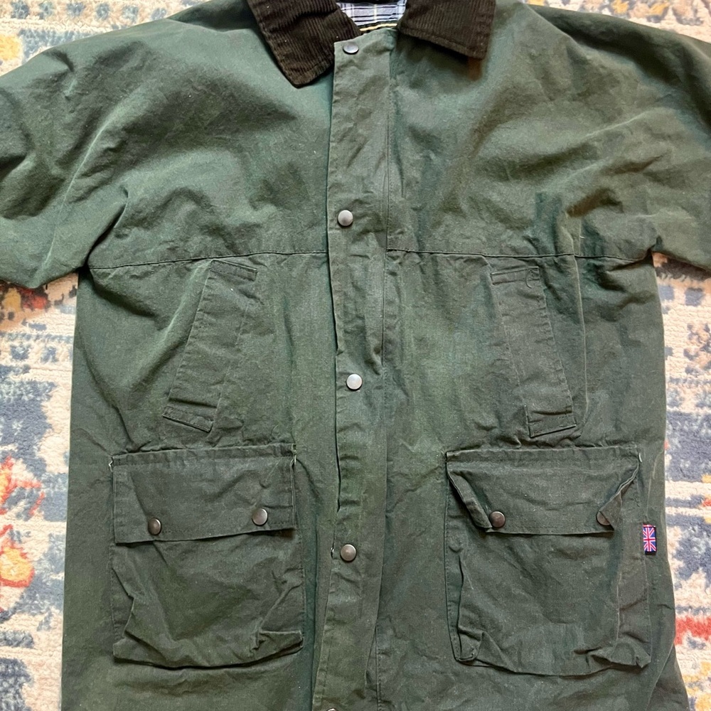 Vintage Green Waxed Cotton Outdoor Wear - Coat Jacket Size-S Made In England - Picture 2 of 6